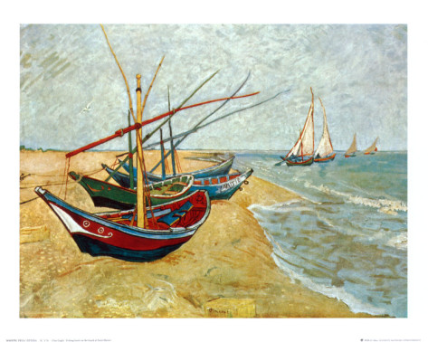Fishing Boats on the Beach at Saints - Maries - Vincent Van Gogh Paintings
